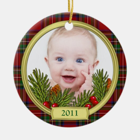 Tartan Baby's eerste kerstfoto Ornament (Voorkant)