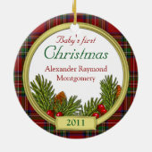 Tartan Baby's eerste kerstfoto Ornament (Achterkant)