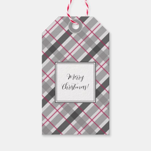 Tartan Balmoral Black Grey Burgundy Monogrammed Cadeaulabel (Voorkant)
