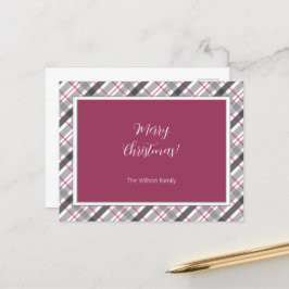Tartan Balmoral Black Grey Burgundy Monogrammed Feestdagenkaart