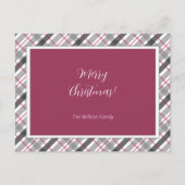 Tartan Balmoral Black Grey Burgundy Monogrammed Feestdagenkaart (Voorkant)