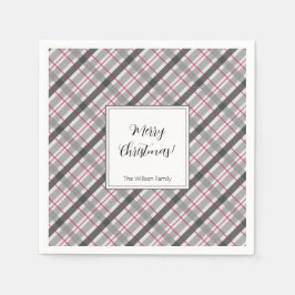 Tartan Balmoral Black Grey Burgundy Monogrammed Servet