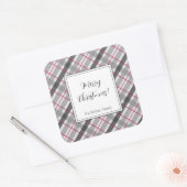 Tartan Balmoral Black Grey Burgundy Monogrammed Vierkante Sticker (Envelop)