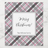 Tartan Balmoral Black Grey Burgundy Monogrammed Wijn Etiket (Enkel label)