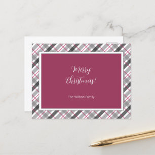 Tartan Balmoral Zwart Grijs Burgundy Monogram Feestdagenkaart