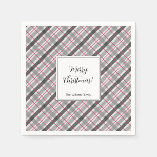 Tartan Balmoral Zwart Grijs Burgundy Monogram Servet