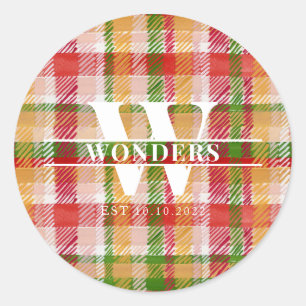 Tartan Basics Plaid Textuur Monogram Ronde Sticker