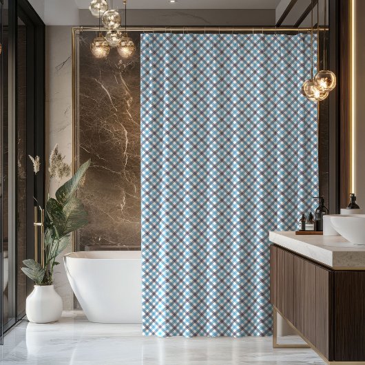 Tartan Bath Curtain Masculine Navy Blue Accent Douchegordijn