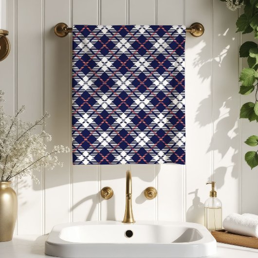 Tartan Bath Towel Coral Navy Gift for Birthdays Bad Handdoek