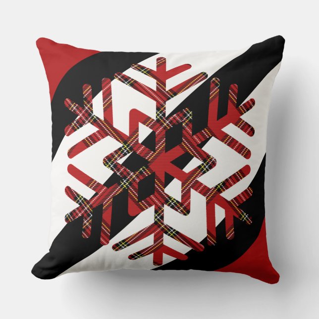 Tartan Big Snowflake in rood wit en zwart Kussen (Voorkant)