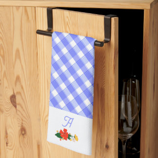Tartan blauw eenvoudig bloemenpatroon theedoek