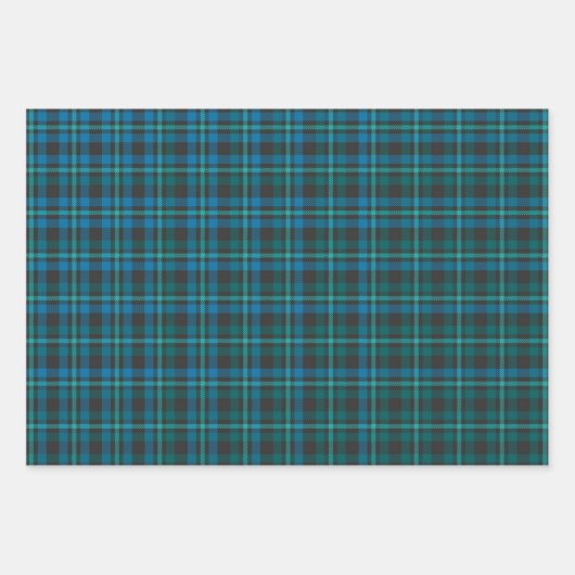 Tartan - Blauw en Turquoise op een donkere achterg Inpakpapier Vel (Voorkant 3)
