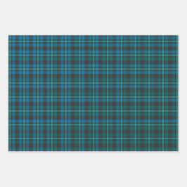 Tartan - Blauw en Turquoise op een donkere achterg Inpakpapier Vel
