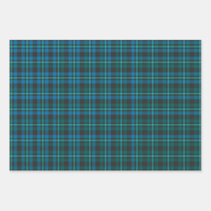 Tartan - Blauw en Turquoise op een donkere achterg Inpakpapier Vel
