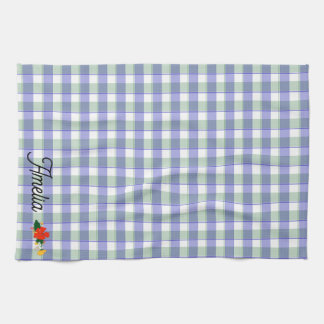 Tartan blauw groen eenvoudig wilde bloemenpatroon theedoek