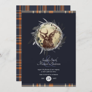 Tartan Blue Rustic Stag Oranje EVENTUELE KOUPLEN Kaart