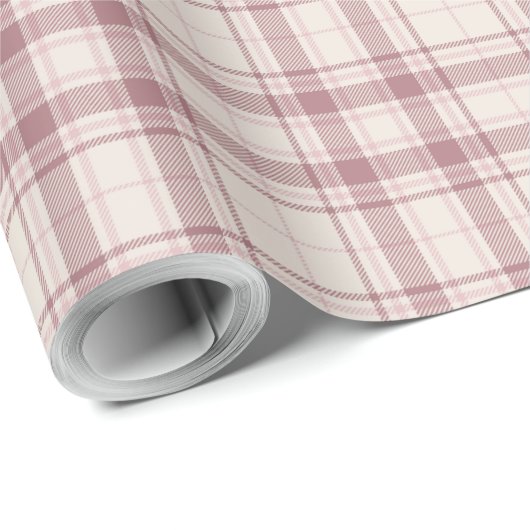 Tartan - Boho Cement Wit met Licht tot Donker Roze Cadeaupapier (Rol Hoek)