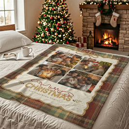 Tartan Border Christmas 4 Photo Template ID1141A Fleece Deken