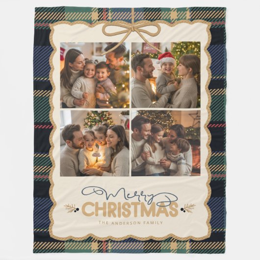 Tartan Border Christmas 4 Photo Template ID1141B Fleece Deken (Voorkant)