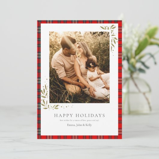 Tartan Border Holiday Kaart (Staand voorkant)