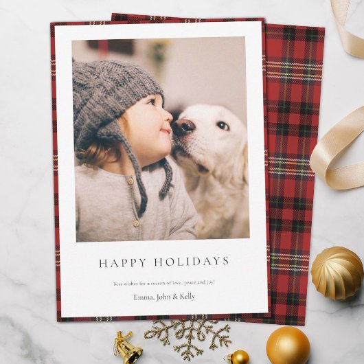 Tartan border Holiday Photo Card Feestdagenkaart