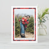 Tartan Border Holiday Portret Fotokaart Aankondiging (Staand voorkant)