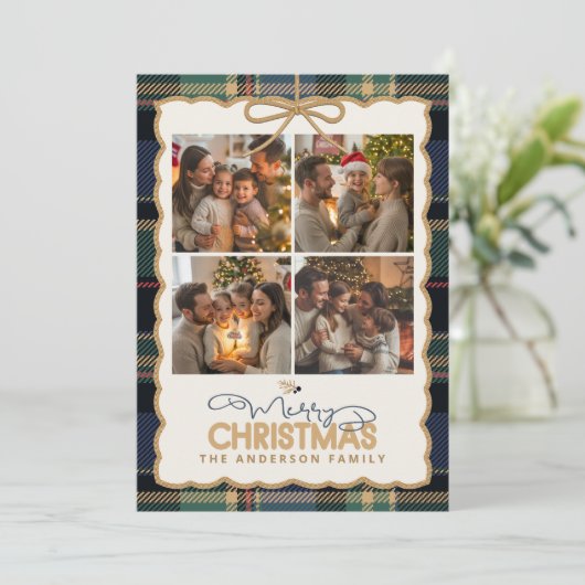 Tartan Border Kerst 4 Foto Sjabloon ID1141B (Staand voorkant)