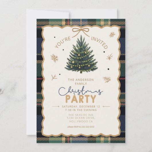 Tartan Border Kerstfeest Blauw ID1141B Feestdagenkaart (Voorkant)