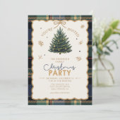 Tartan Border Kerstfeest Blauw ID1141B Feestdagenkaart (Staand voorkant)