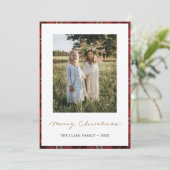 Tartan Border Snowflakes Kerstmis Kaart (Staand voorkant)