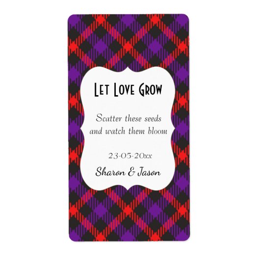 Tartan bruiloft gunst zaad pack label Laat liefde  (Voorkant)