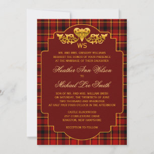 Tartan bruiloft rood zwart goud Schotse ruit patro Kaart