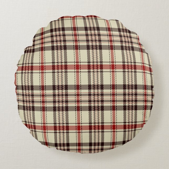 Tartan Bruin        Rond Kussen (Voorkant)