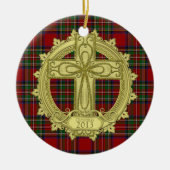 Tartan Celtic Cross Kerstmis Fotosjabloon Keramisch Ornament (Voorkant)