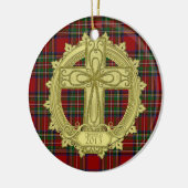 Tartan Celtic Cross Kerstmis Fotosjabloon Keramisch Ornament (Links)