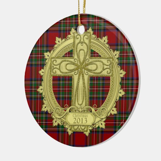 Tartan Celtic Cross Kerstmis Fotosjabloon Keramisch Ornament (Links)