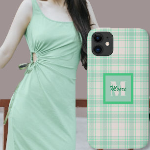 Tartan - cement in wit met verschillende groene hu Case-Mate iPhone case