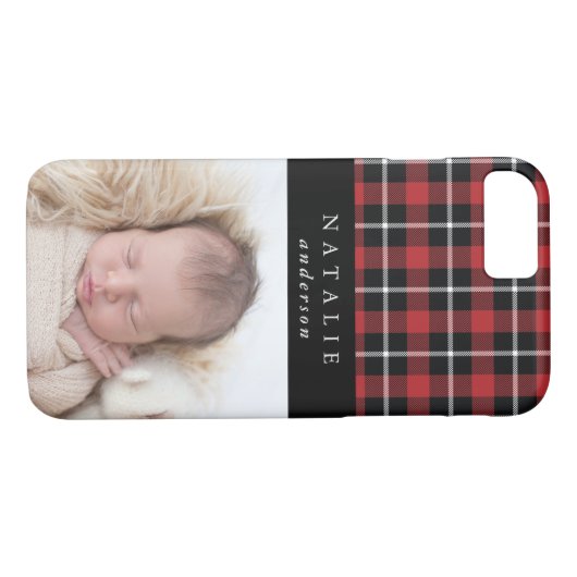Tartan check gepersonaliseerde fotowinter Case-Mate iPhone case (Achterkant (Horizontaal))