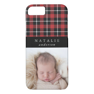 Tartan check gepersonaliseerde fotowinter iPhone 8/7 hoesje