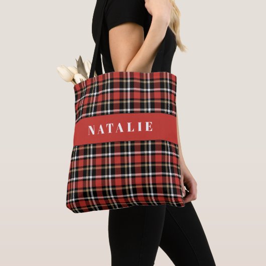 tartan check gepersonaliseerde winter tote bag (Dichtbij)