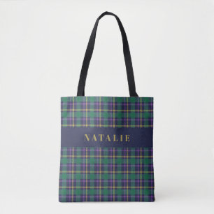tartan check gepersonaliseerde winter tote bag