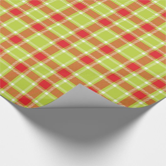 Tartan check plaid rood groen kerstverpakking cadeaupapier (Hoek)