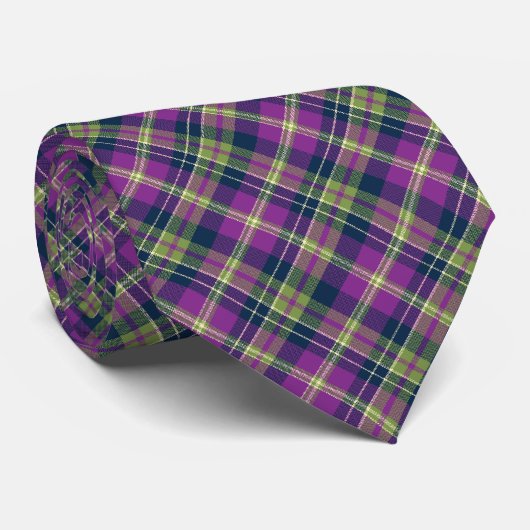 Tartan Check Pset Paars & Navy Two-Sided Stropdas (Opgerold)