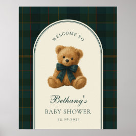 Tartan Check Teddy Bear Baby Shower Welcome Poster