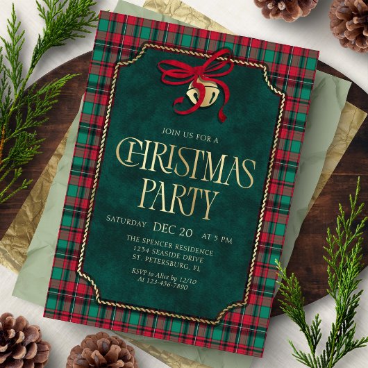 Tartan Christmas Party Invitation Kaart