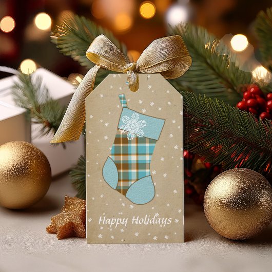 Tartan Christmas Stocking Turquoise en Goud ID209 Cadeaulabel