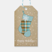 Tartan Christmas Stocking Turquoise en Goud ID209 Cadeaulabel (Voorkant)