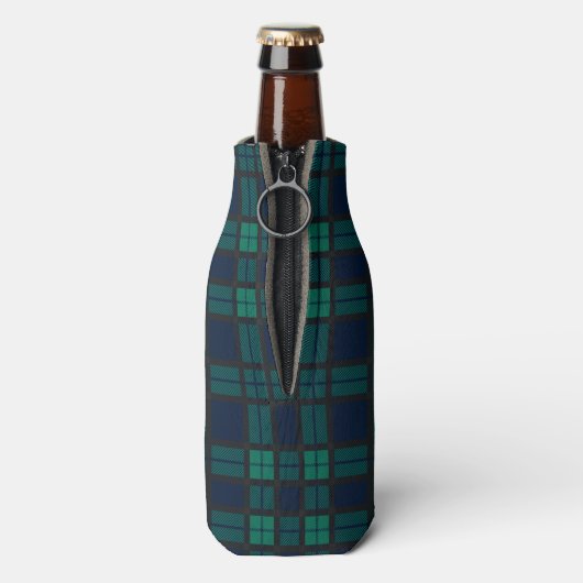 Tartan Clan Black Bekijk Blauw groen gecheckt Flesjeskoeler (Fles Achterkant)