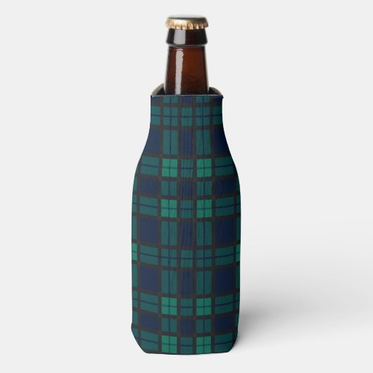 Tartan Clan Black Bekijk Blauw groen gecheckt Flesjeskoeler (Fles Voorkant)