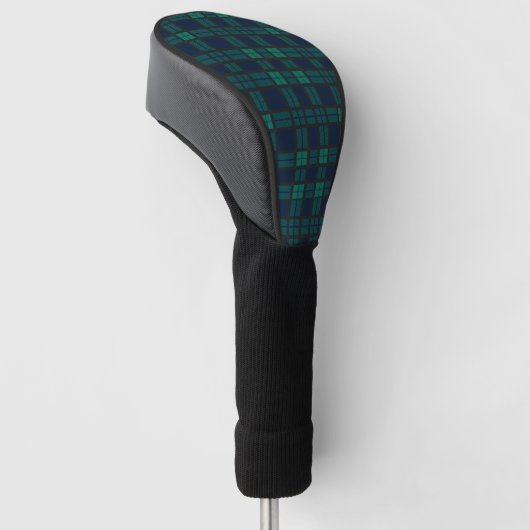 Tartan Clan Black Bekijk de blauwe groene cheque Golfheadcover (Schuin)